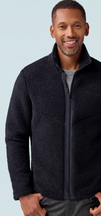 Man wearing WARMKNIT Sherpa Fleece in True Black