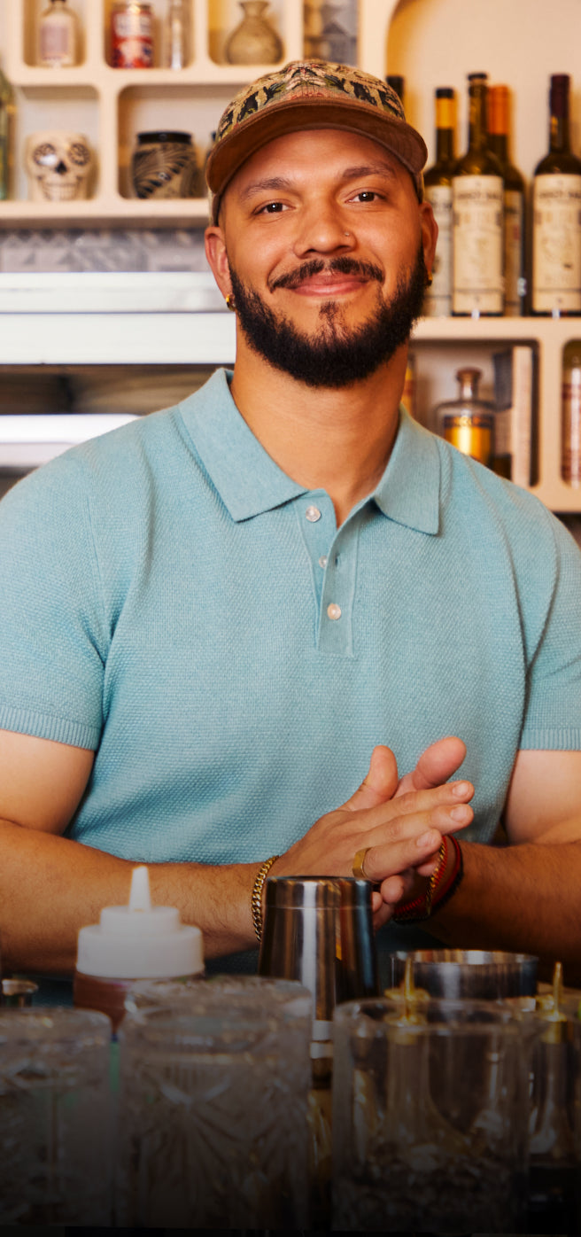 Chef L.T. Smith wearing Tech Linen Sweater Polo
