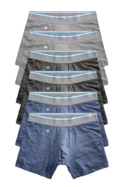 Front view of 6 pack Airknitx Boxer Brief in Cool Heathers
