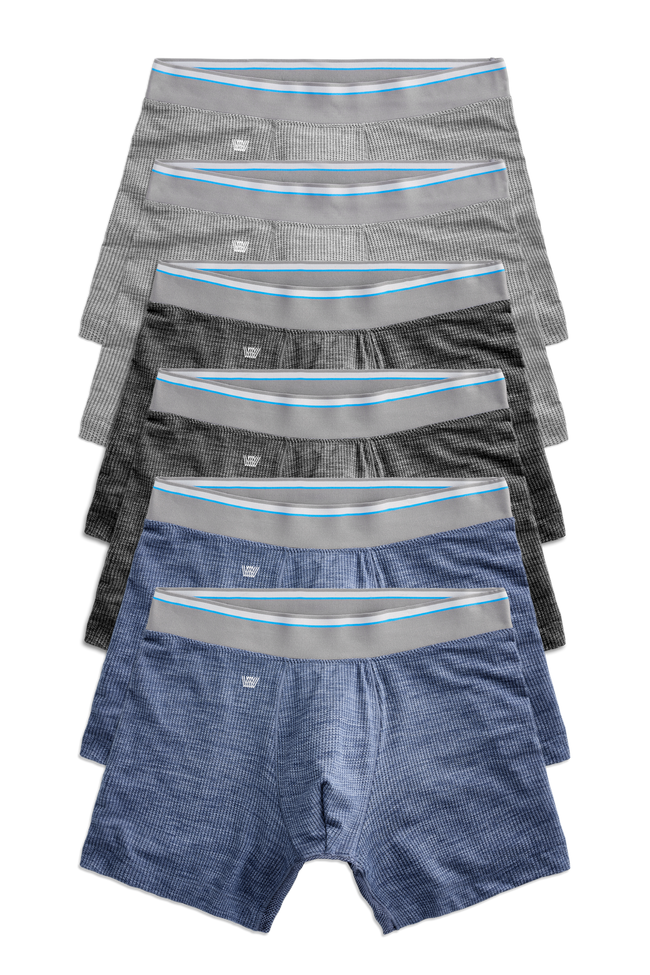 Front view of 6 pack Airknitx Boxer Brief in Cool Heathers