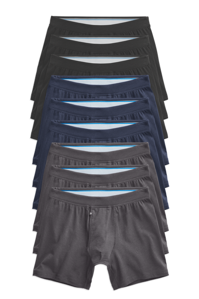 Front view of 9 pack Silver Boxer Brief in Classic Combo
