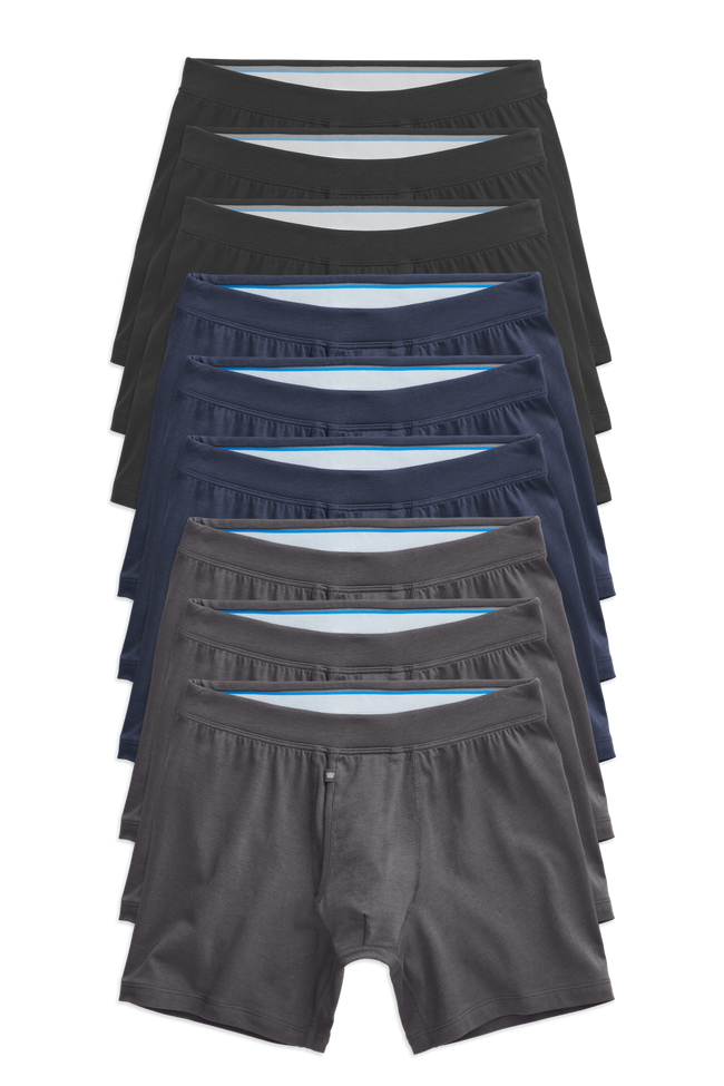 Front view of 9 pack Silver Boxer Brief in Classic Combo