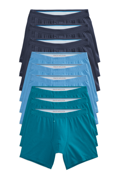 Front view of 9 pack Silver Boxer Brief in Blue Crush