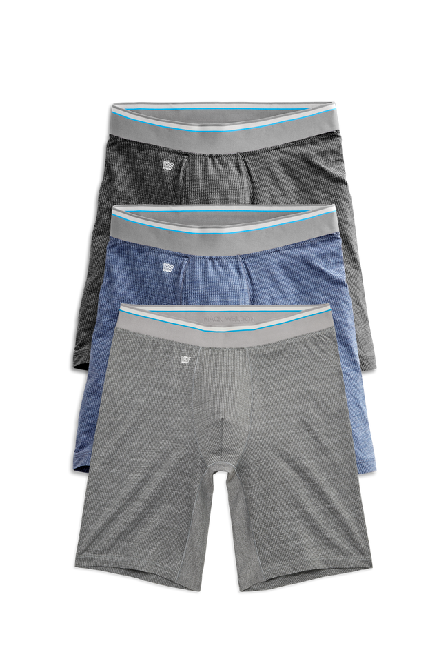 Front view of 3 pack Airknitx 8" Boxer Brief in Hall-of-Fame Heathers