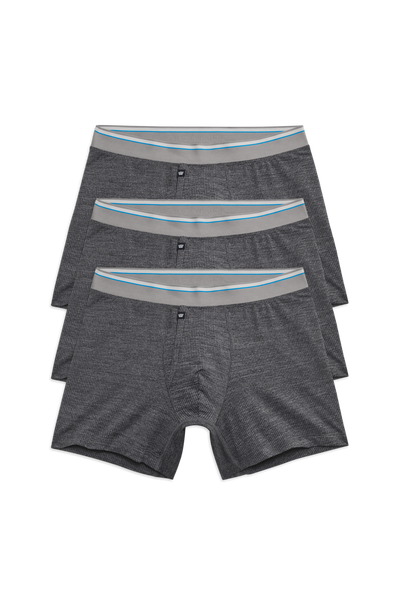 Front view of 3-pack Airknitx Boxer Brief w/ fly in Charcoal Heather