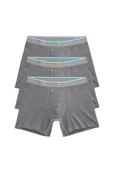 Front view of 3 pack Airknitx Boxer Brief w/ fly in Grey Heather