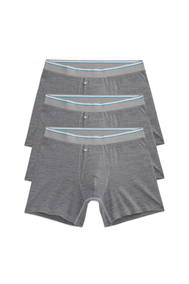 Front view of 3 pack Airknitx Boxer Brief w/ fly in Grey Heather