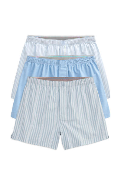 Front view of 3 pack 24/7 woven boxer in Earn Your Stripes