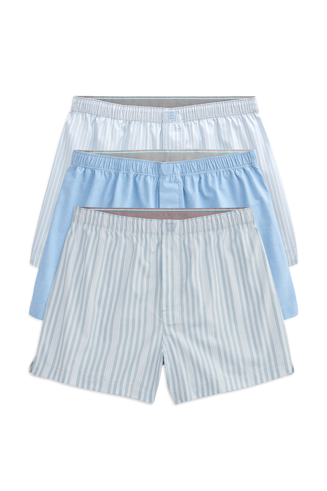 Front view of 3 pack 24/7 woven boxer in Earn Your Stripes