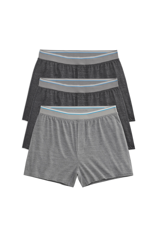 Front view of 3 pack Airknitx Knit Boxer in Shades of Grey