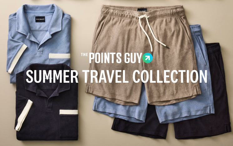 Laydown of products apart of the Summer Travel Collection in partnership with The Points Guy