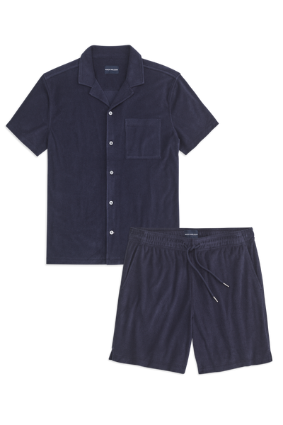 Front view of Terry Cloth Shirt / Shorts Set in Night Sky