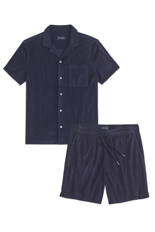 Front view of Terry Cloth Shirt / Shorts Set in Night Sky