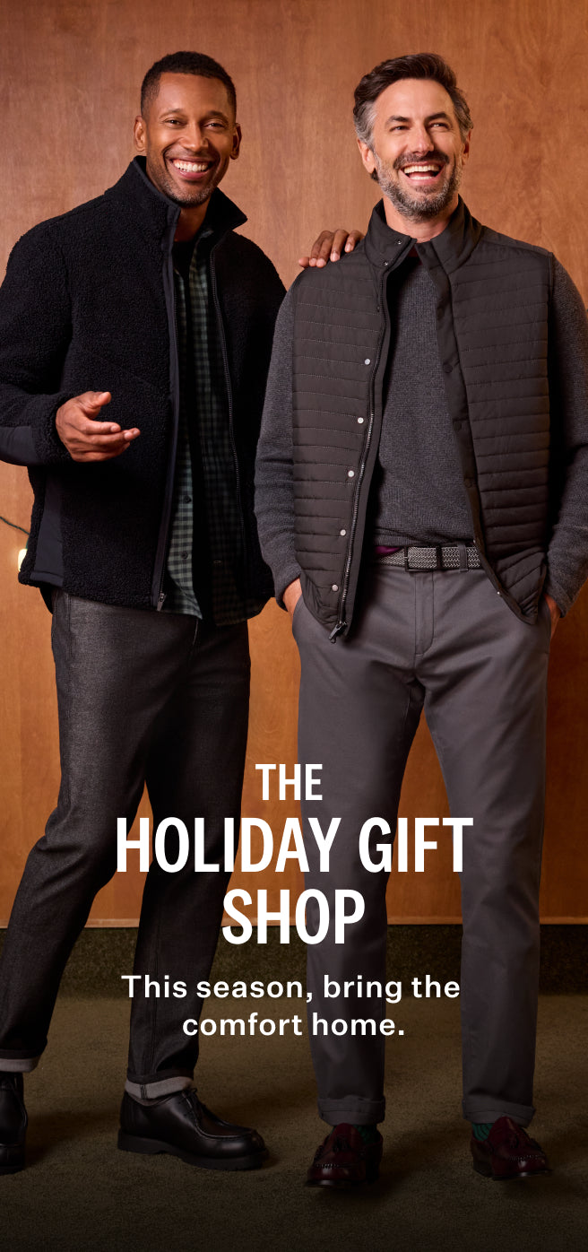 Two men wearing Warmknit Sherpa Fleece and WARMKNIT AIR Puffer Vest