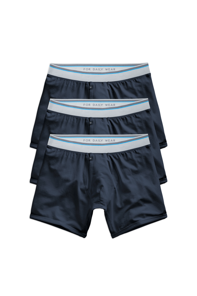 Front view of 3-Pack 18-Hour Jersey Boxer Briefs in Blue Night
