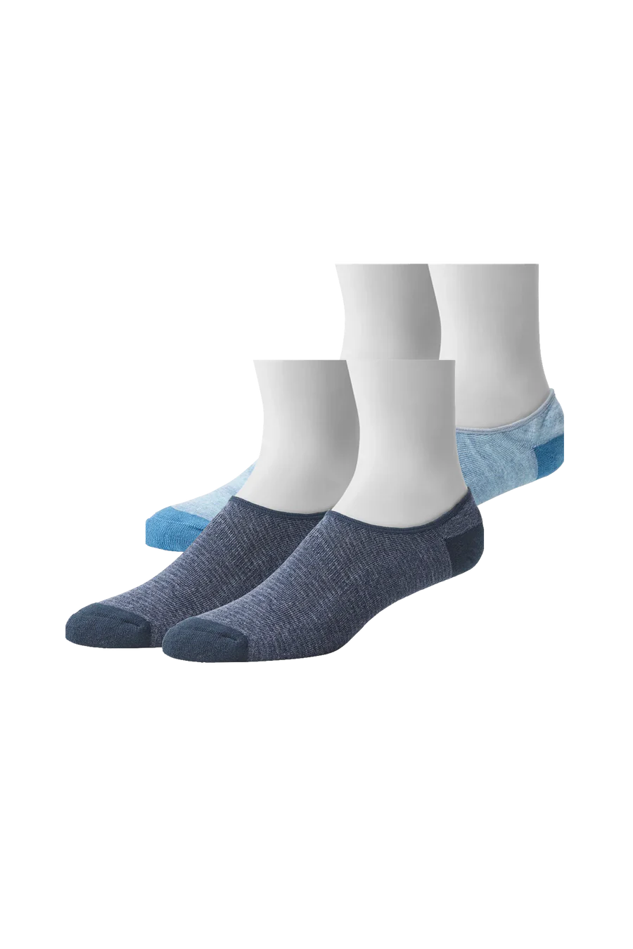 Front view of 2 pack everyday no show sock in indigo marl