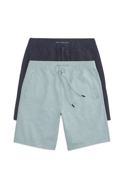 Front view of 2 pack ACE Sweatshort 9" in Nile Blue Heather / Total Eclipse