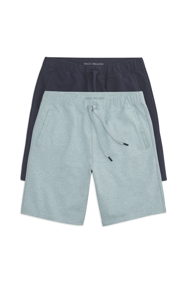 Front view of 2 pack ACE Sweatshort 9" in Nile Blue Heather / Total Eclipse
