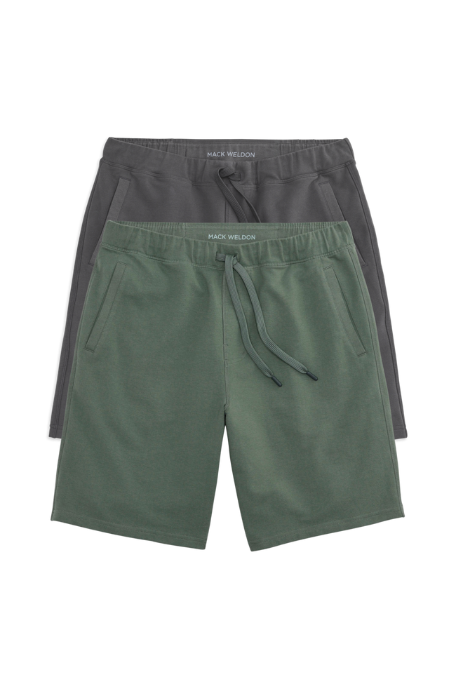 Front view of 2 pack ACE Sweatshort 9" in Cactus/ Asphalt