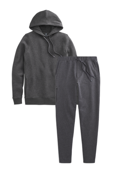 Front view of Ace Hoodie Sweatset in Charcoal Heather