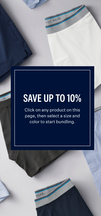 Banner for Pack Builder stating customers will save 10% for bundling Mack Weldon apparel