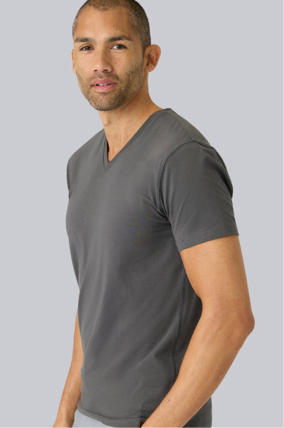 Man wearing SILVER V-Neck T-Shirt