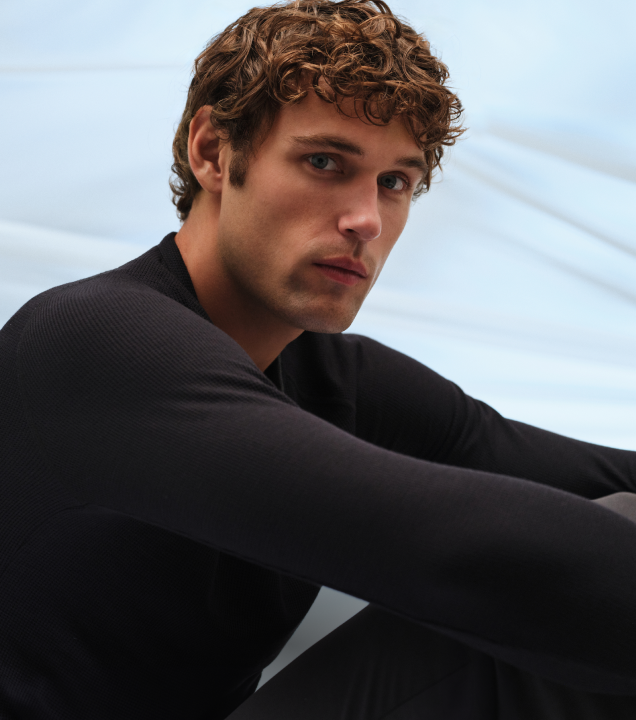 Man wearing Warmknit long sleeve crew