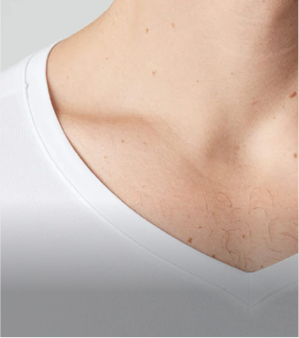 close up of a man's collar wearing an 18hr v-neck undershirt