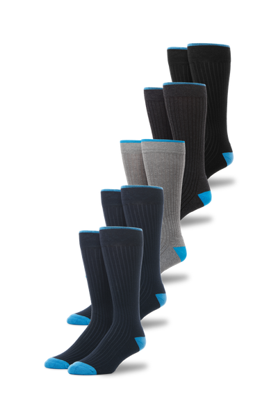 Front view of 5-Pack Everyday Extended Crew Socks in Mon-Fri 