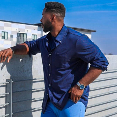 Man wearing Silver Pique Button Up
