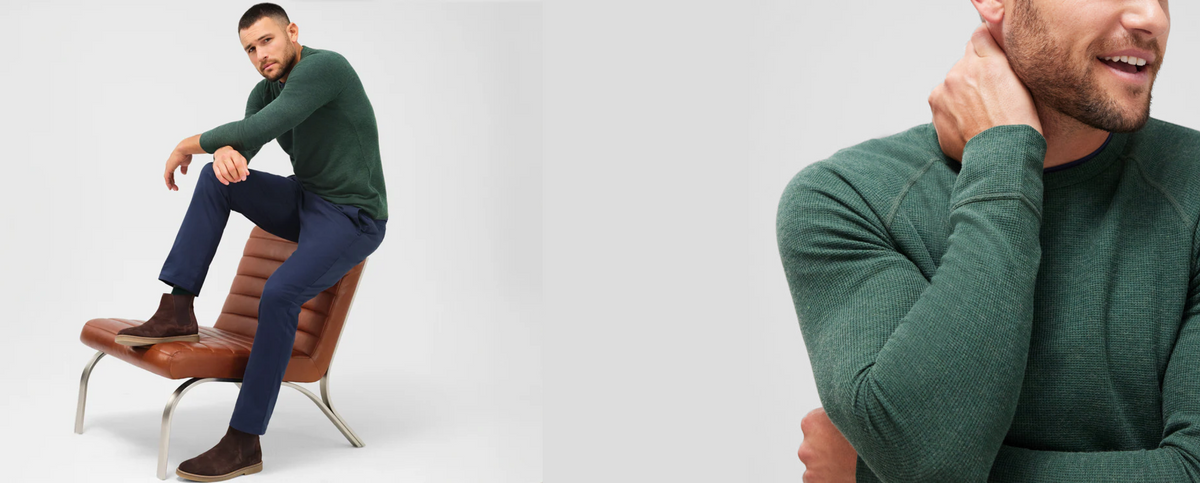 Man wearing Warmknit waffle long sleeve crew