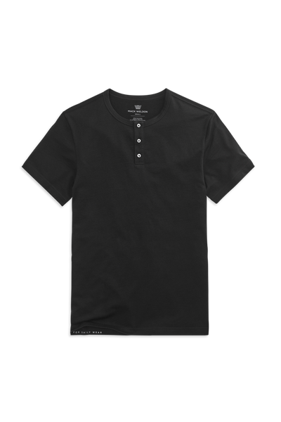True Black | Front view of Pima Short Sleeve Henley in True Black