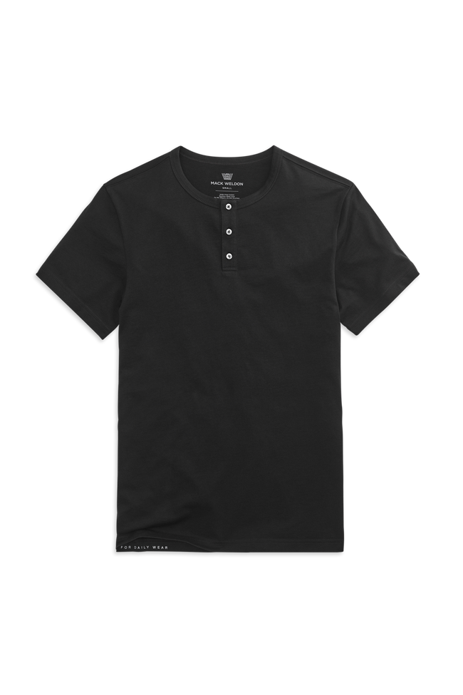 True Black | Front view of Pima Short Sleeve Henley in True Black