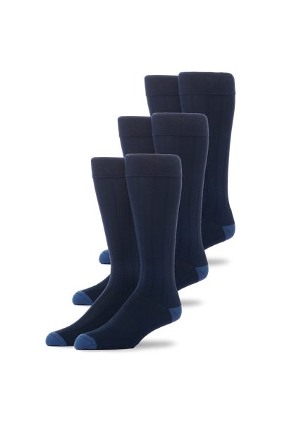 Front view of 3-Pack SILVER Extended Crew Dress Sock in True Navy