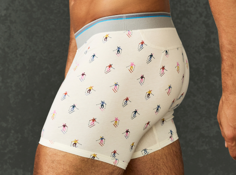 Man wearing 18-Hour Jersey Boxer Brief
in Froth - Skiers
