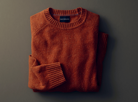Lambswool Donegal Crew Neck Sweater in Burnt Orange Donegal
