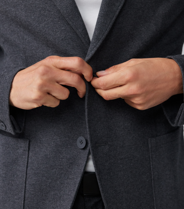 Close up photo of a buttoned ACE Blazer