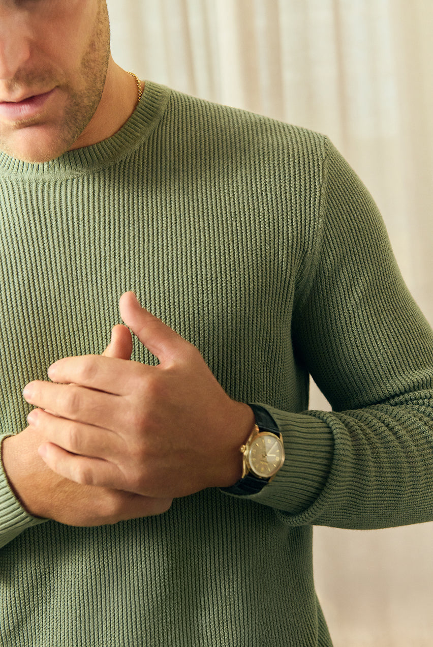 Man wearing Tech Linen Crew Neck Sweater