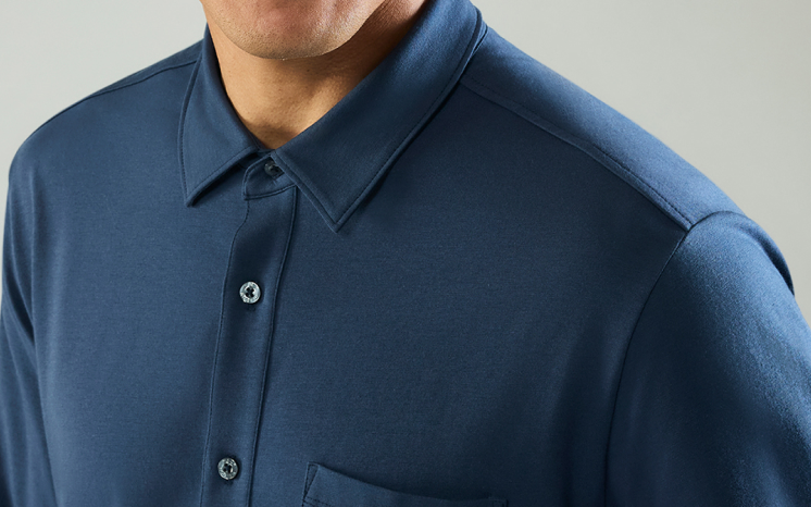 Man wearing Silver Jersey Button Up in True Navy